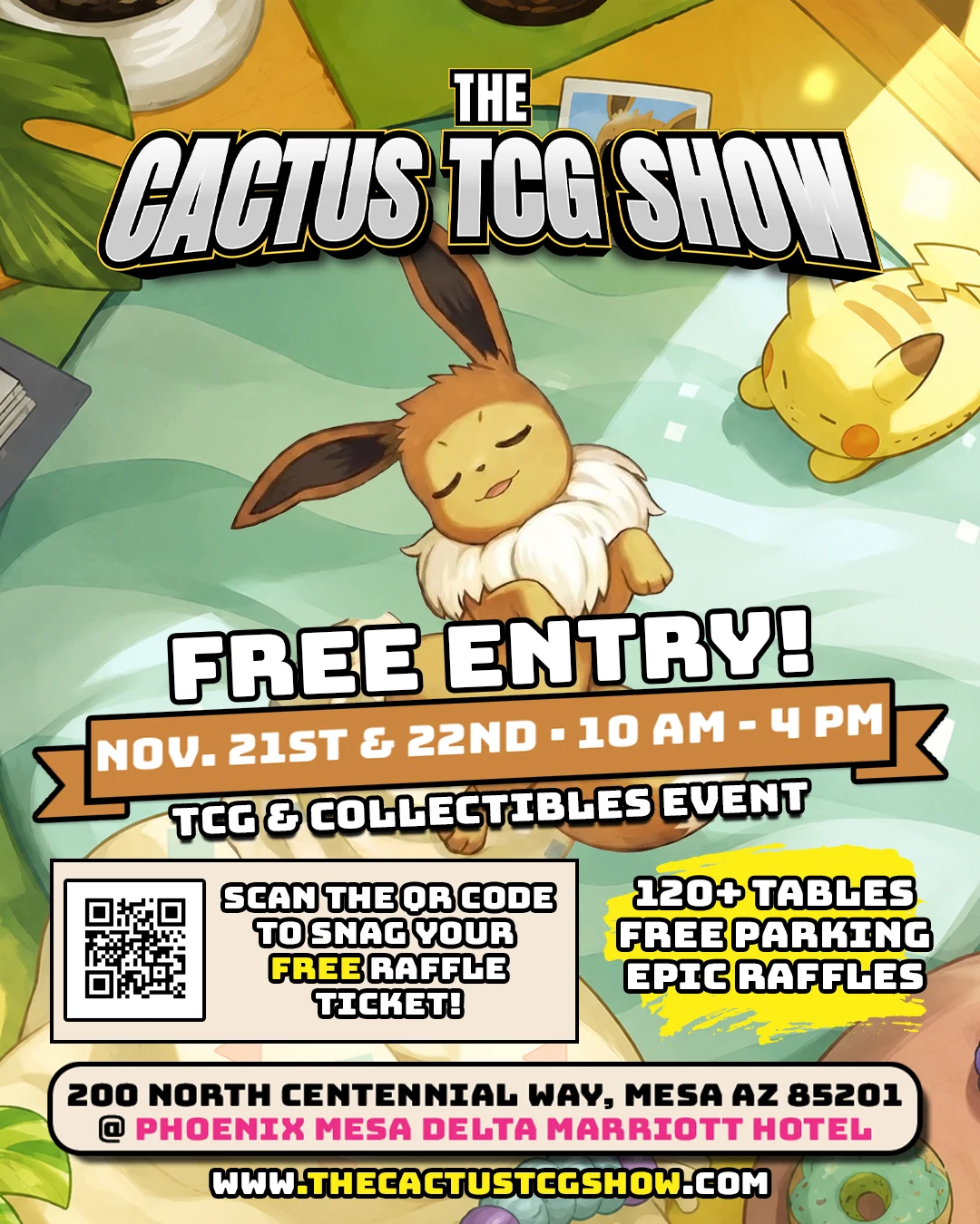 The Cactus TCG Show flyer — November 21 & 22, 2026 at Delta Hotels Phoenix Mesa